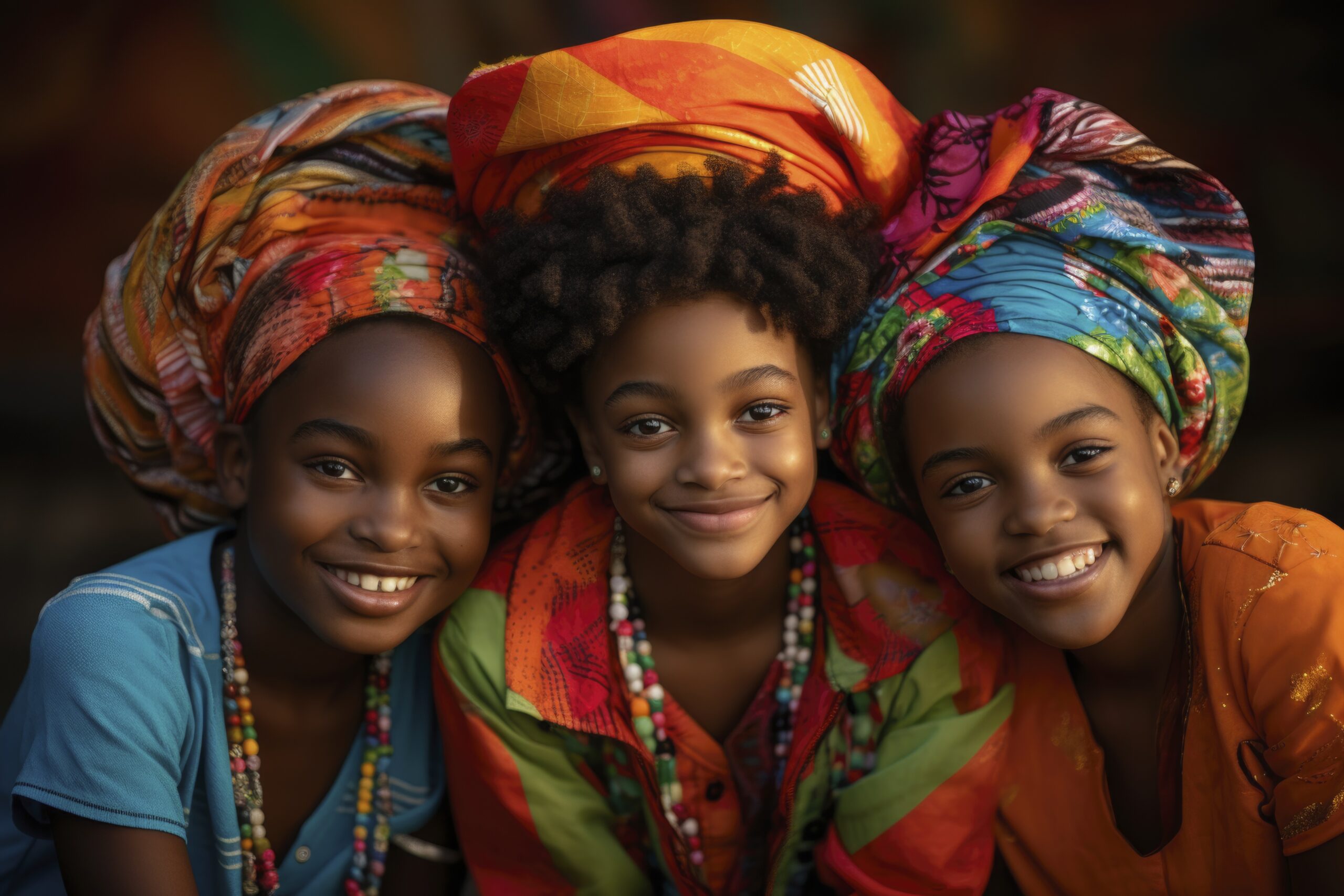 African children go about their usual modern business , in the style of joyful and optimistic, Vibrant colors. Fashion concept. Significant textile textures. 8K. Professional color grading. Crystal clear feel. Clean sharp focus. High - end retouching. Party magazine photography. Award winning photography. Advertising photography. Commercial photography. High Quality. High resolution. --chaos 10 --ar 3:2 --stylize 250 --v 5.2 Job ID: d2a118d1-7a06-4bde-847d-fd1029f13d14